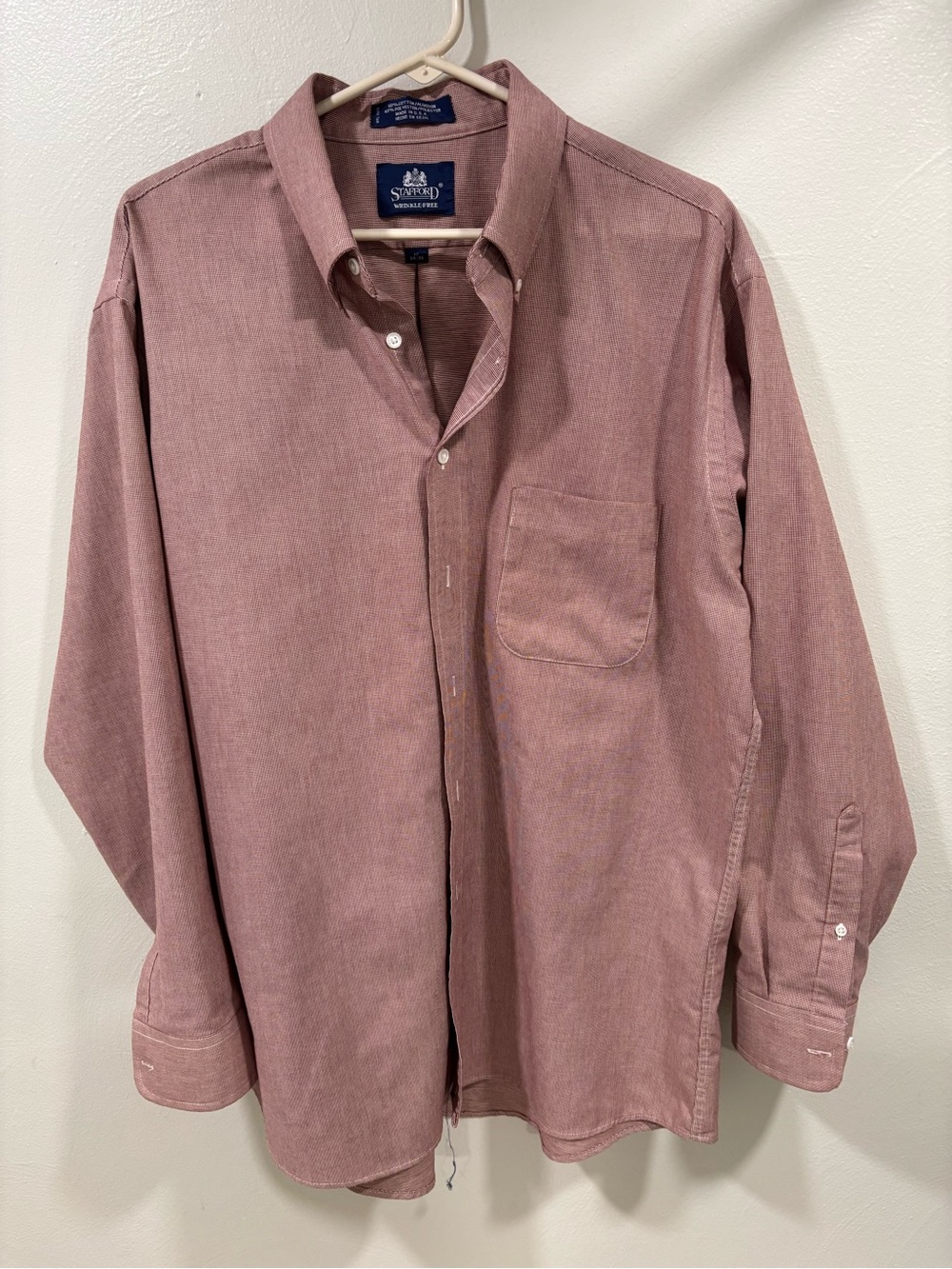 Stafford Vtg Men's Dusty Rose Button-Down Shirt Long Sleeve 17 34/35